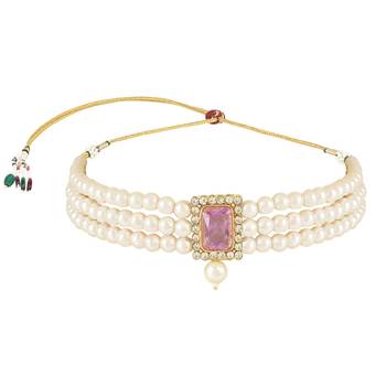 Stone Pearl Choker Necklace Jewellery Set For Women/Girls 2