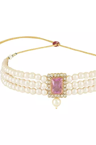 Stone Pearl Choker Necklace Jewellery Set For Women/Girls