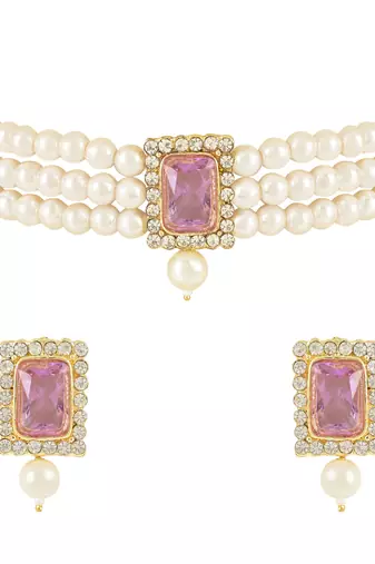 Stone Pearl Choker Necklace Jewellery Set For Women/Girls