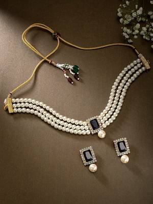 Stone Pearl Choker Necklace Jewellery Set 1