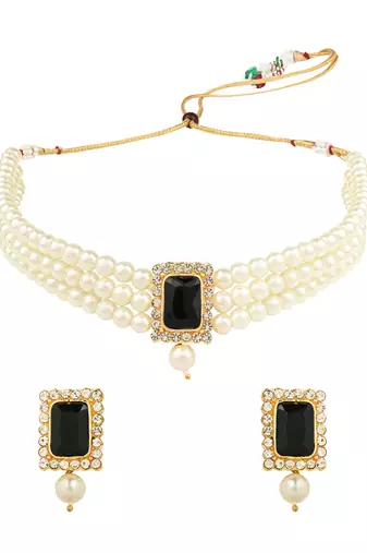Stone Pearl Choker Necklace Jewellery Set