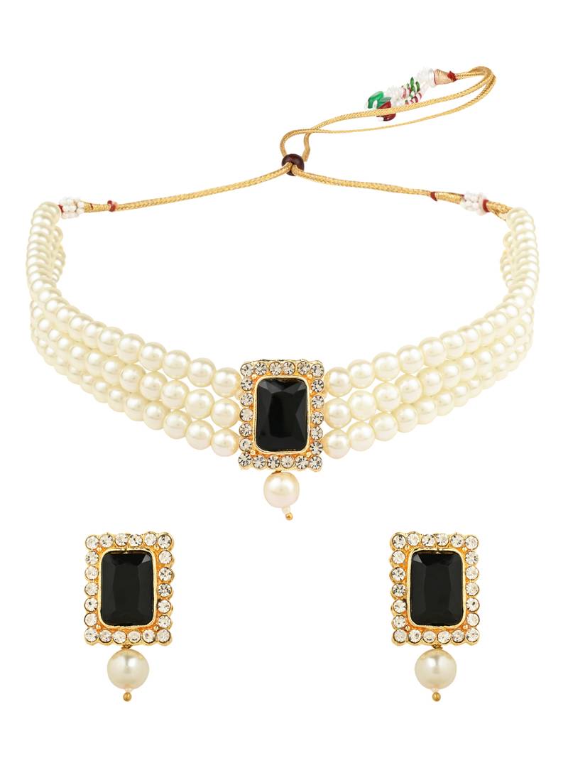 Stone Pearl Choker Necklace Jewellery Set