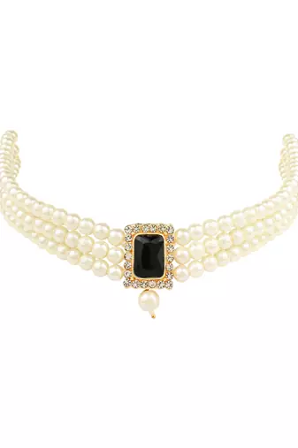 Stone Pearl Choker Necklace Jewellery Set