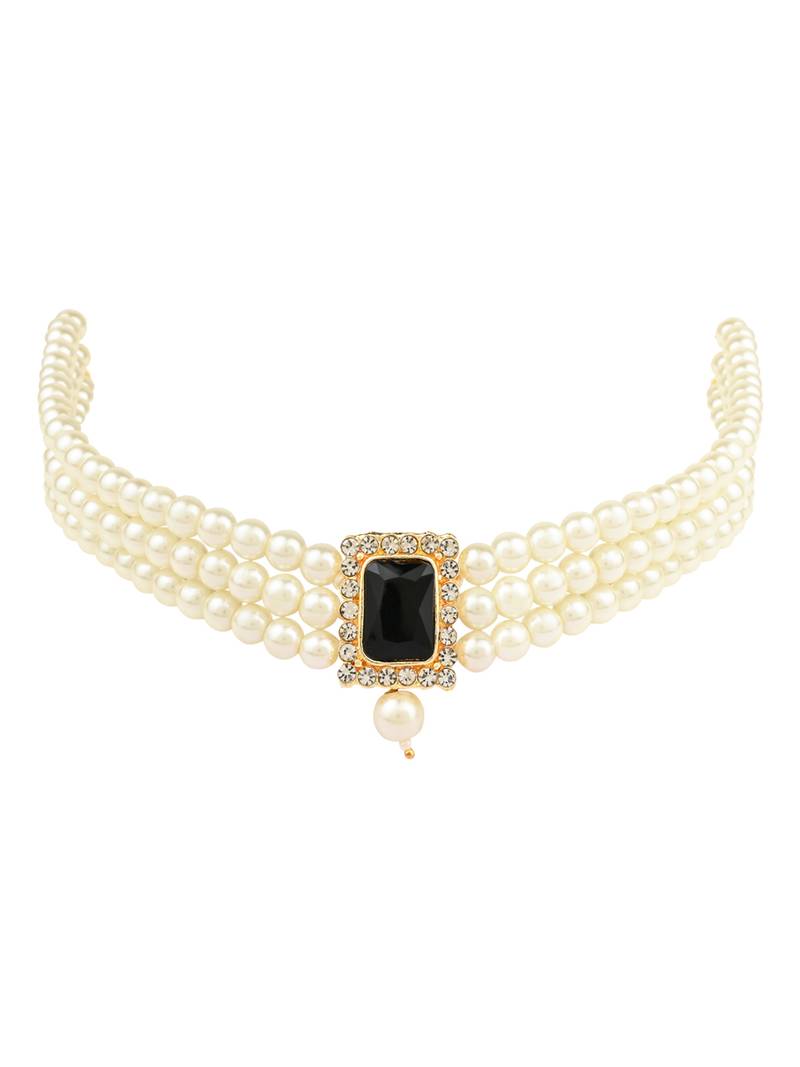 Stone Pearl Choker Necklace Jewellery Set