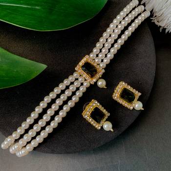 Stone Pearl Choker Necklace Jewellery Set 1