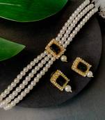 Stone Pearl Choker Necklace Jewellery Set