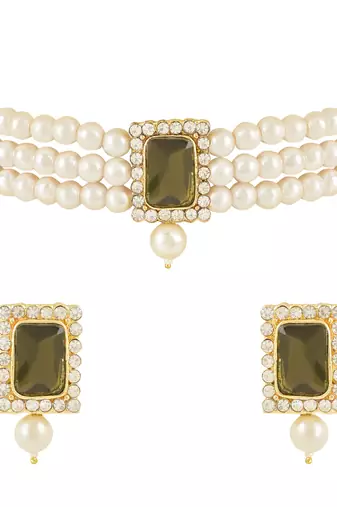 Stone Pearl Choker Necklace Jewellery Set