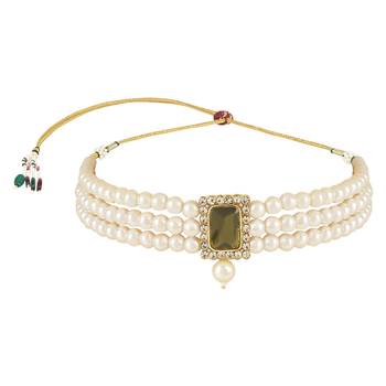 Stone Pearl Choker Necklace Jewellery Set 4