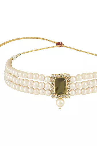 Stone Pearl Choker Necklace Jewellery Set