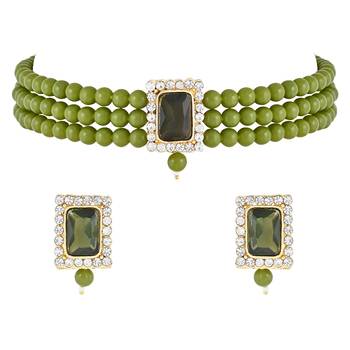 Stone Pearl Choker Necklace Jewellery Set For Women/Girls 1