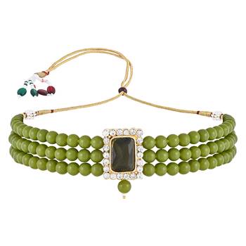 Stone Pearl Choker Necklace Jewellery Set For Women/Girls 2