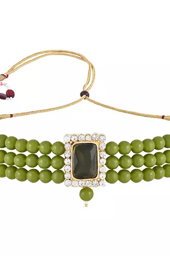 Stone Pearl Choker Necklace Jewellery Set For Women/Girls