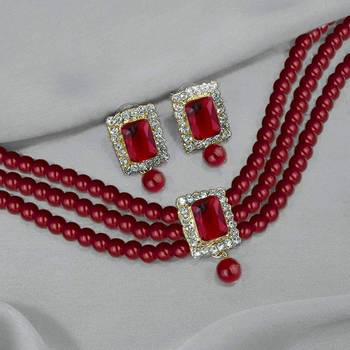 Stone Pearl Choker Necklace Jewellery Set For Women/Girls 1