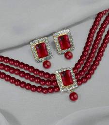Stone Pearl Choker Necklace Jewellery Set For Women/Girls