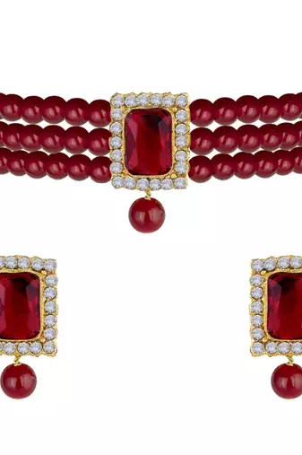 Stone Pearl Choker Necklace Jewellery Set For Women/Girls