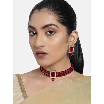 Stone Pearl Choker Necklace Jewellery Set For Women/Girls 4