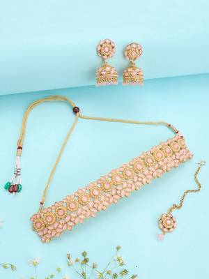 Round Traditional Choker with Pink Beads and Stone for Women and Girls 2