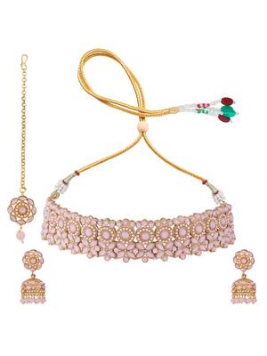Round Traditional Choker with Pink Beads and Stone for Women and Girls 3