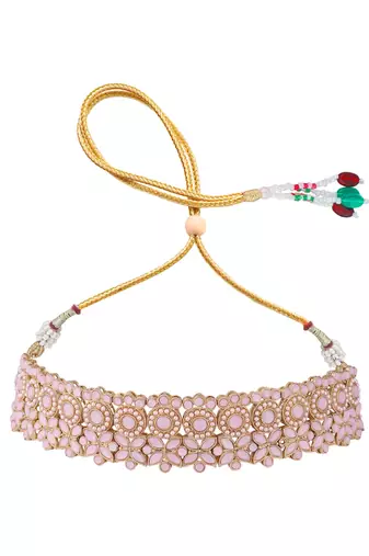 Round Traditional Choker with Pink Beads and Stone for Women and Girls