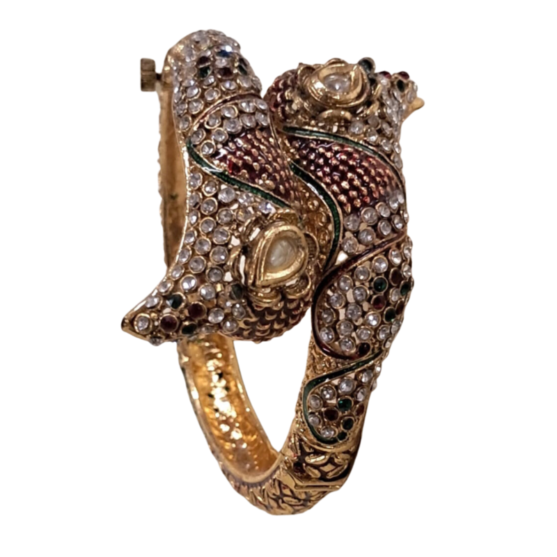 Designer Rajwadi Plated Meenakari Enamel Stone Brass Kada for Women (1 Piece)