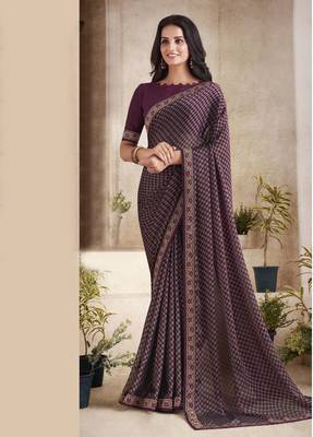 Roop Kashish Multicolor Digital Print Gerogette Saree And Blouse Piece 1