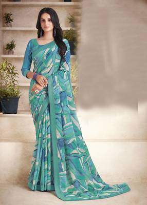 Roop Kashish Multicolor Digital Print Gerogette Saree And Blouse Piece 1