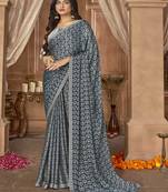 Roop Kashish Grey Color Digital Print Gerogette Saree And Blouse Piece