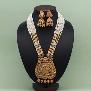 Gold color lord radha krishna matte gold temple necklace set 1