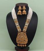 Gold color lord radha krishna matte gold temple necklace set