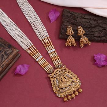 Gold color lord radha krishna matte gold temple necklace set 2