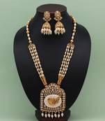 Gold color meena work matte gold temple necklace set