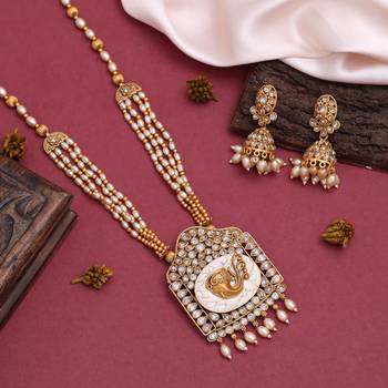 Gold color meena work matte gold temple necklace set 2