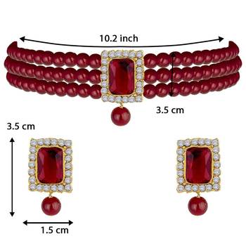 Stone Pearl Choker Necklace Jewellery Set For Women/Girls 6