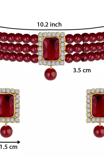 Stone Pearl Choker Necklace Jewellery Set For Women/Girls