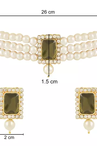 Stone Pearl Choker Necklace Jewellery Set