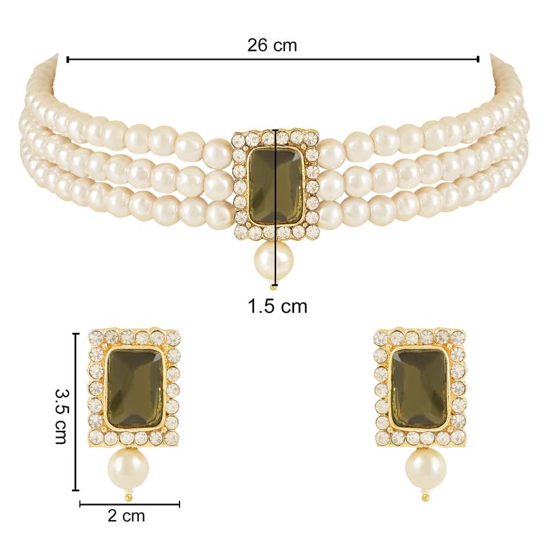 Stone Pearl Choker Necklace Jewellery Set
