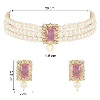 Stone Pearl Choker Necklace Jewellery Set For Women/Girls 6