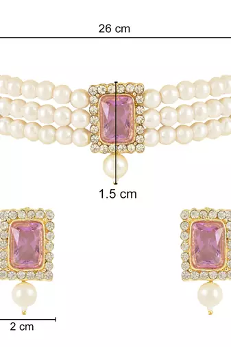 Stone Pearl Choker Necklace Jewellery Set For Women/Girls