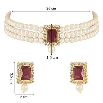 Stone Pearl Choker Necklace Jewellery Set 5