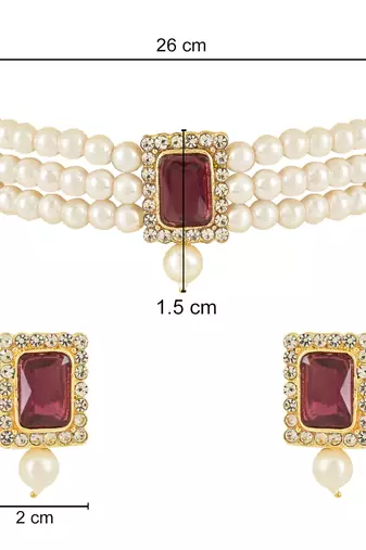 Stone Pearl Choker Necklace Jewellery Set