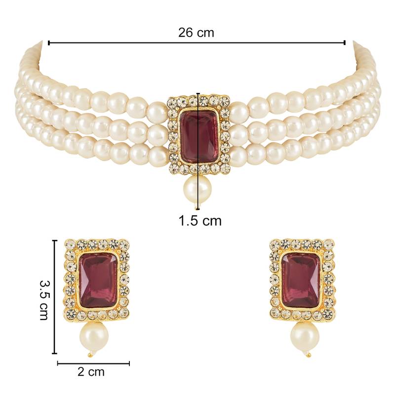 Stone Pearl Choker Necklace Jewellery Set