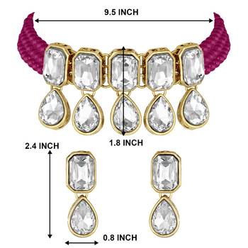 Crystal Pearl Traditional Choker Necklace with Earrings Jewellery Set for Women Girls  6