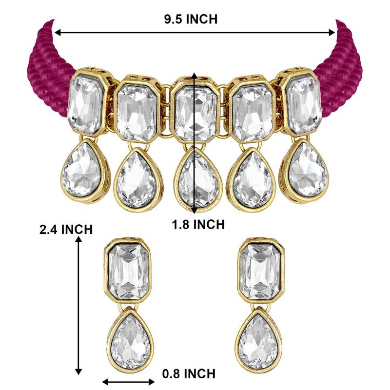 Crystal Pearl Traditional Choker Necklace with Earrings Jewellery Set for Women Girls 
