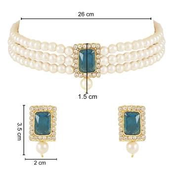 Stone Pearl Choker Necklace Jewellery Set For Women/Girls 5