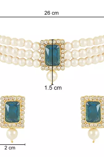 Stone Pearl Choker Necklace Jewellery Set For Women/Girls