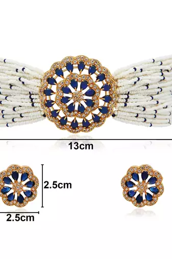 Traditional CZ Crystal Studded Pearl Choker Necklace Jewellery Set