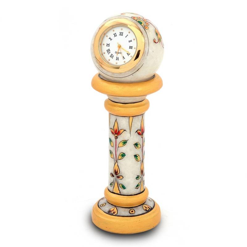 Ethnic Design Marble Table Clock Handicraft -145
