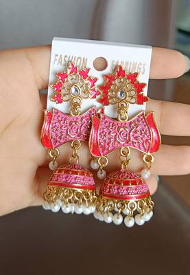 Pink meenakari earrings 2