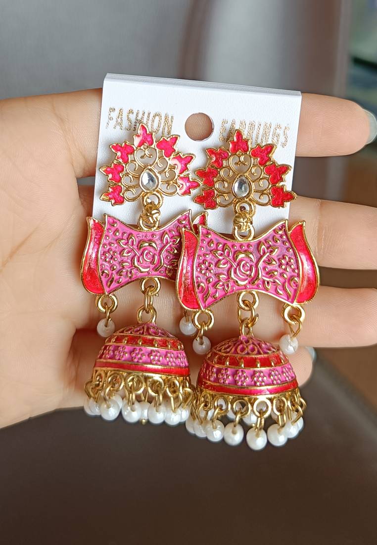 Pink meenakari earrings