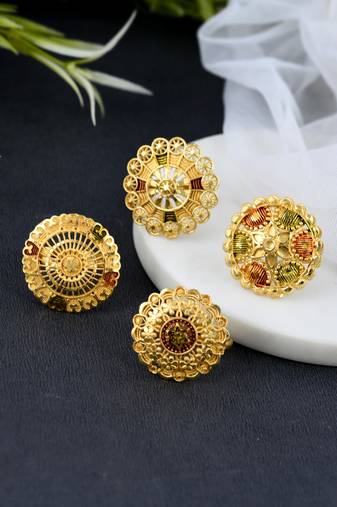 Set of 3 gold plated meenakari floral angoothi